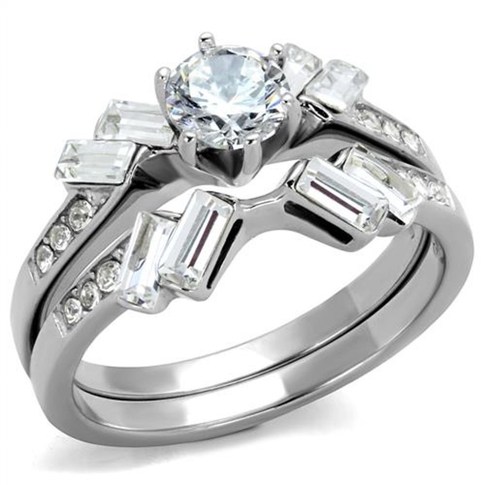 1.65 Ct Zirconia Stainless Steel Wedding Ring Set